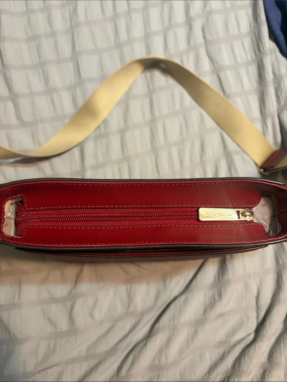 Michael Kors Burgundy and White Signature Stripe Crossbody Bag